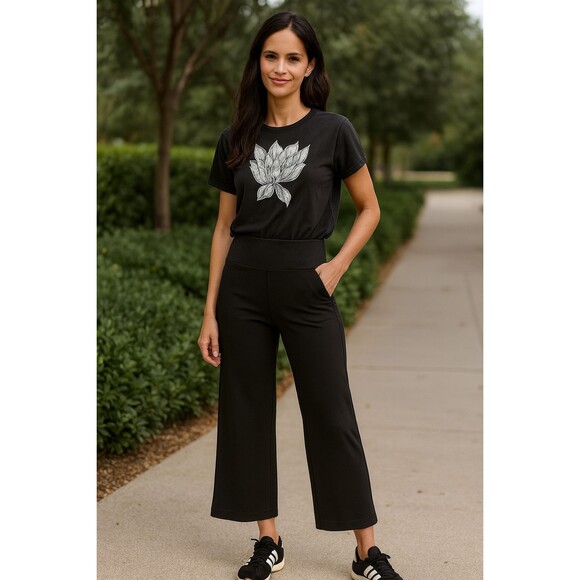 CAbi Chance Wide Leg Pants Style 1208 Black Pull On Stretch Dressy Size L - Picture 1 of 13